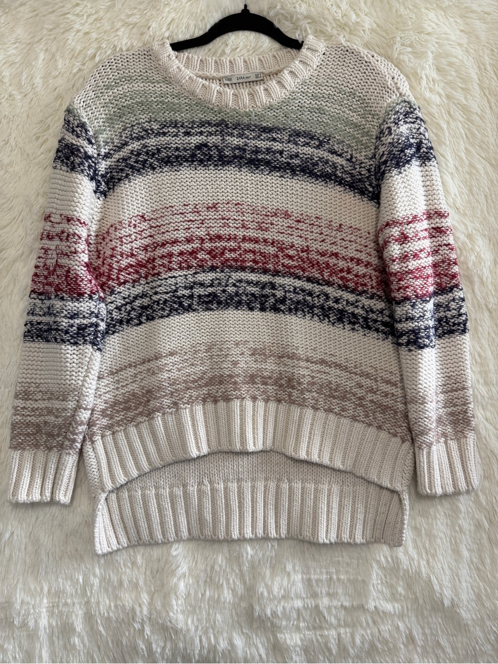 Zara Womens Boho Granola Chunky Knit Stripe Sweater Size S Cream Multi Gorpcore
